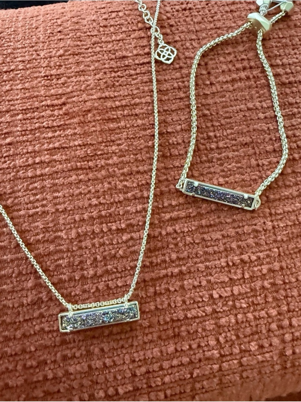 New Kendra Scott Elisa Gold Bar Multi Drusy Layered Necklace Set